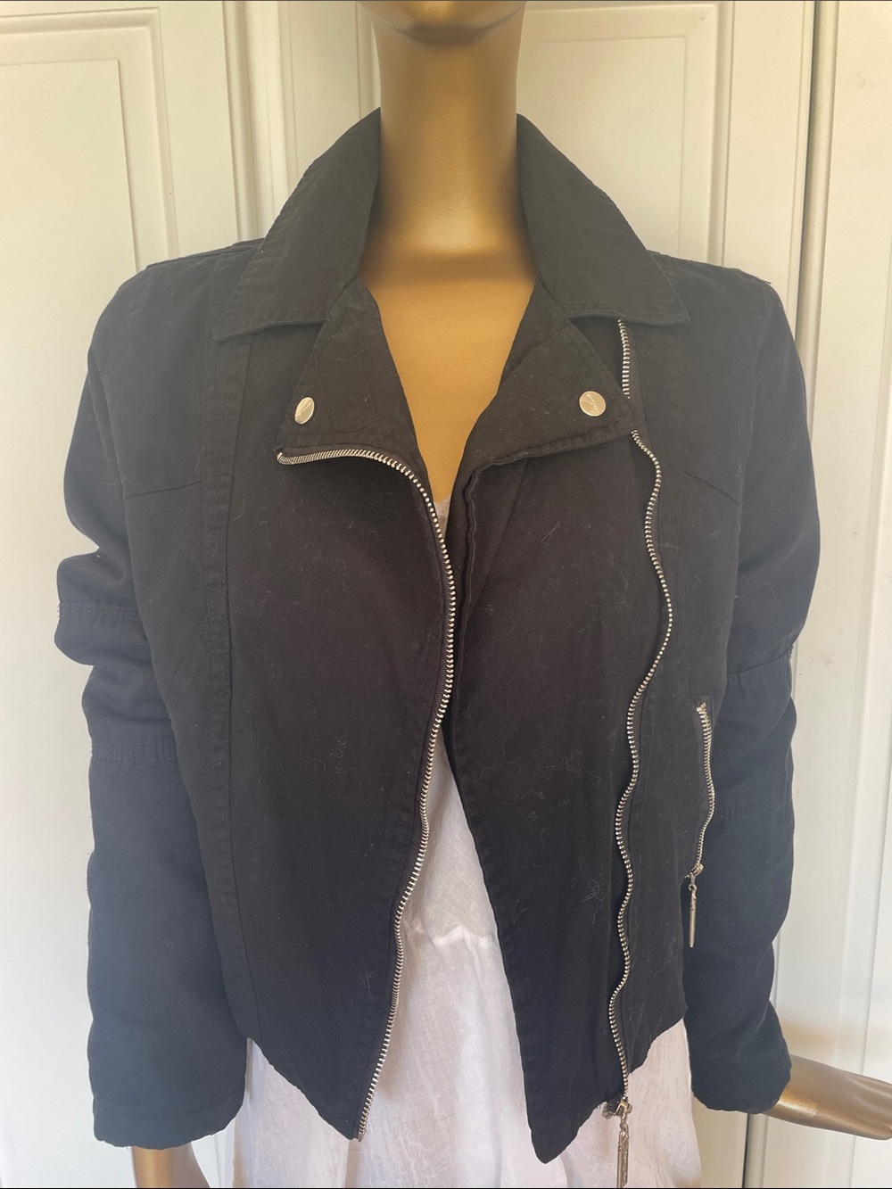 Black Women's Asymmetrical Zip Leather-Style Jacket